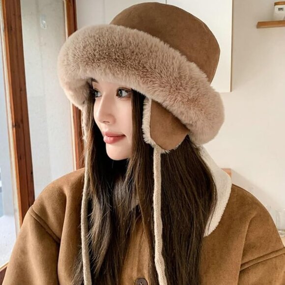 Winter Suede Bucket Hat with Ear Flaps main image 4